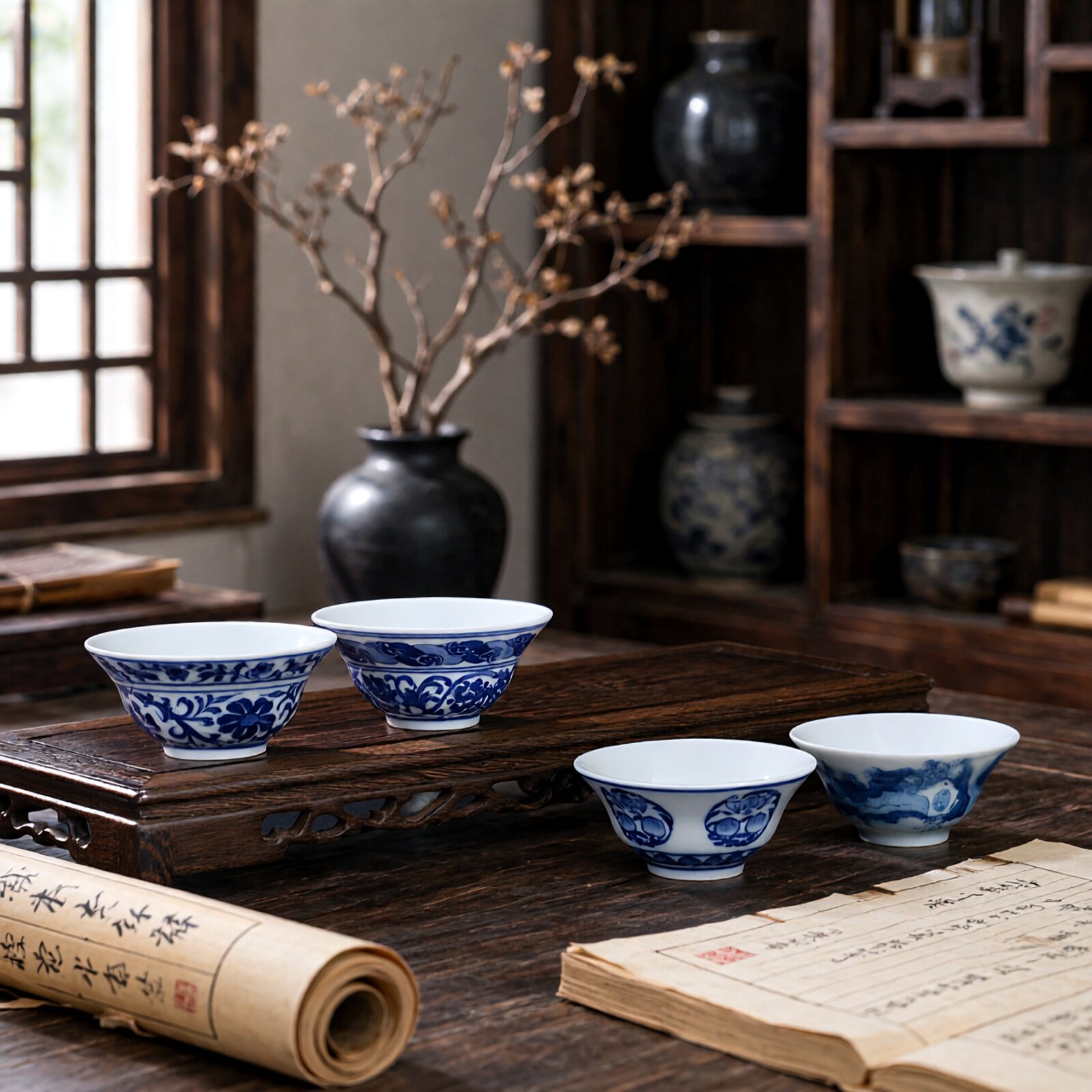 京德窑超值手工功夫茶具手绘主人单杯景德镇复古青花陶瓷茶杯五福