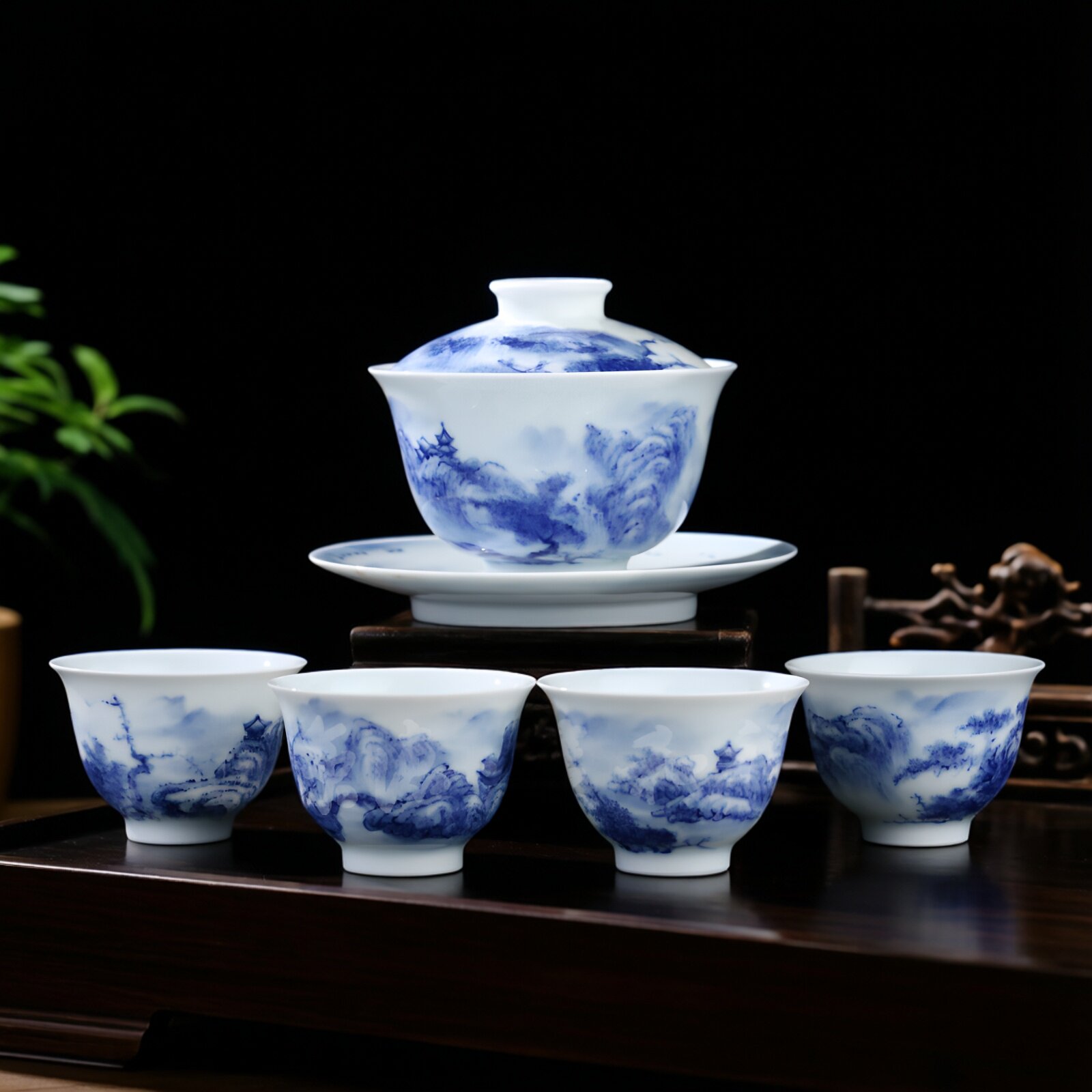 贵和祥青花功夫茶具盖碗茶杯套装图片
