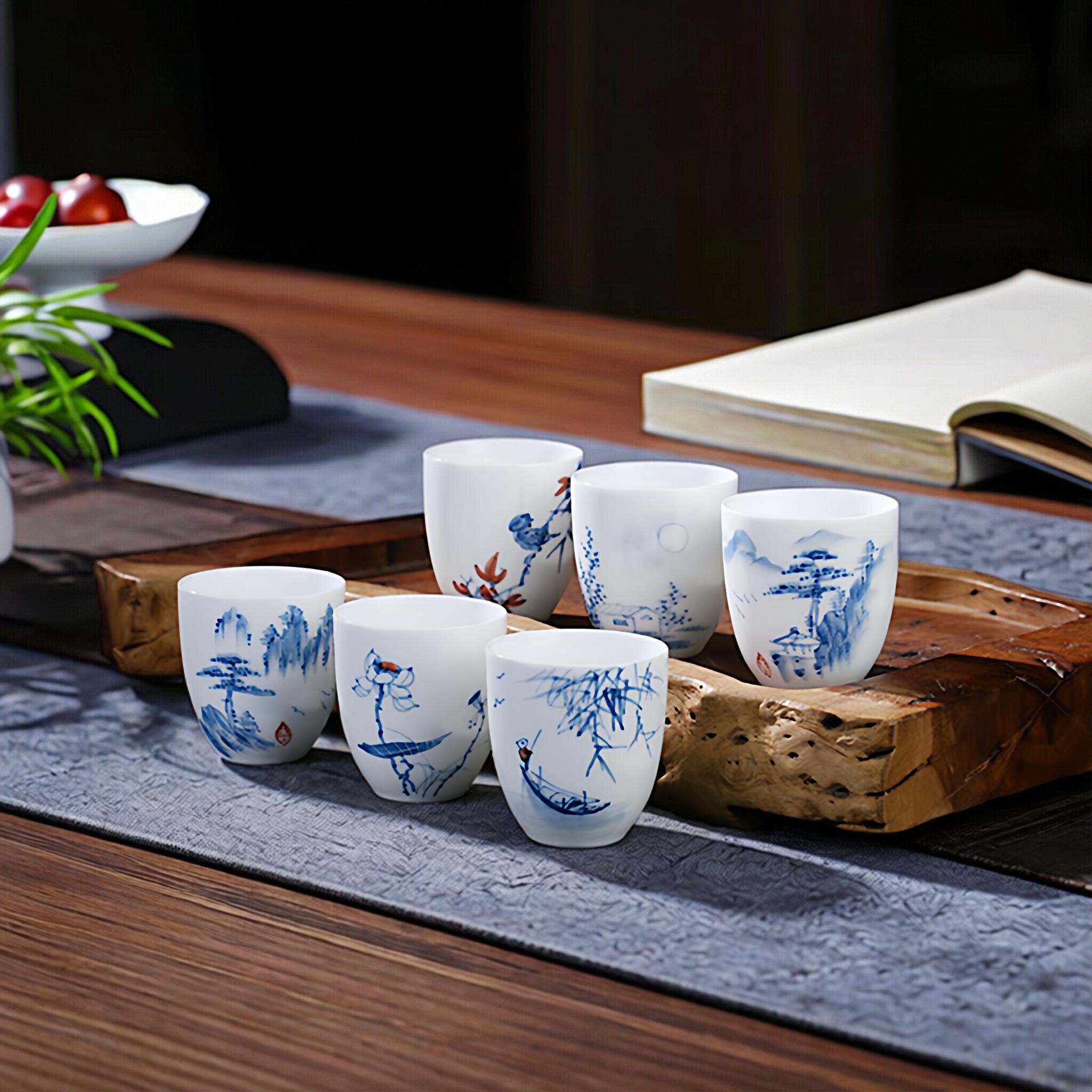 品茗杯手绘茶具京德陶瓷青花中式图片
