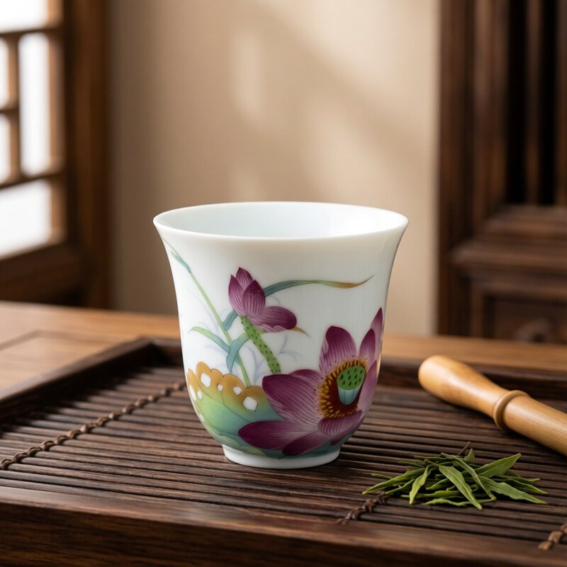 京德窑 贵和祥 景德镇手绘茶具 茶杯 茶碗青花陶瓷荷鱼杯 品茗杯