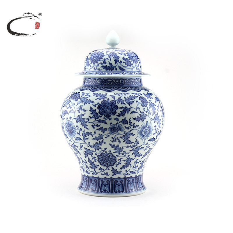 贵和祥青花缠枝大将军罐 景德镇大师手绘陶瓷茶罐 精品罐子包邮
