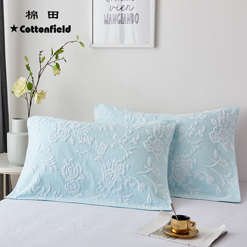 棉田全棉家用一对装吸汗透气枕巾