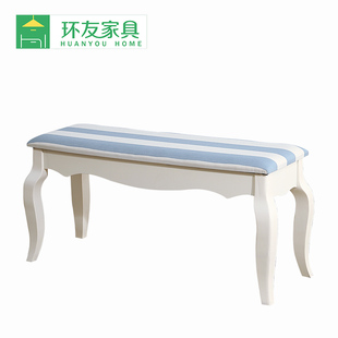 地中海长凳小户型创意百搭蓝白条纹软包条凳 床尾凳长餐凳卡座椅