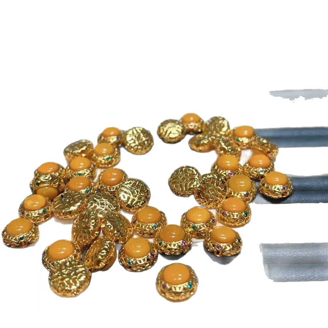 鸡油黄蜜蜡蛋面背云镶嵌沙金手项链编绳配件材料diy文玩饰半成品