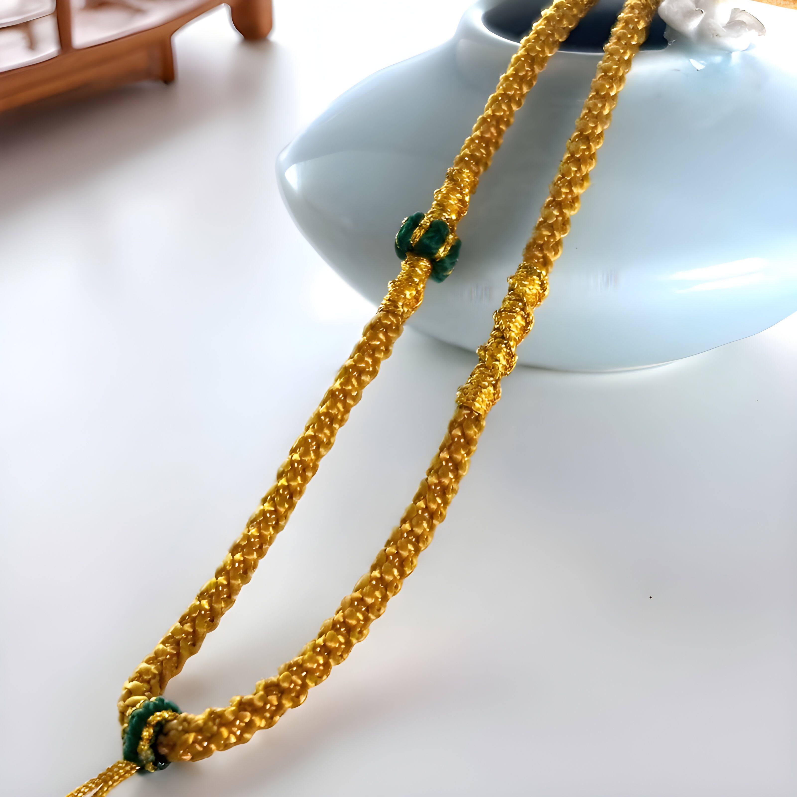 黄菠萝绳手工编织项链挂吊链拉伸绿莲花玉线半成饰品流行爆款细款