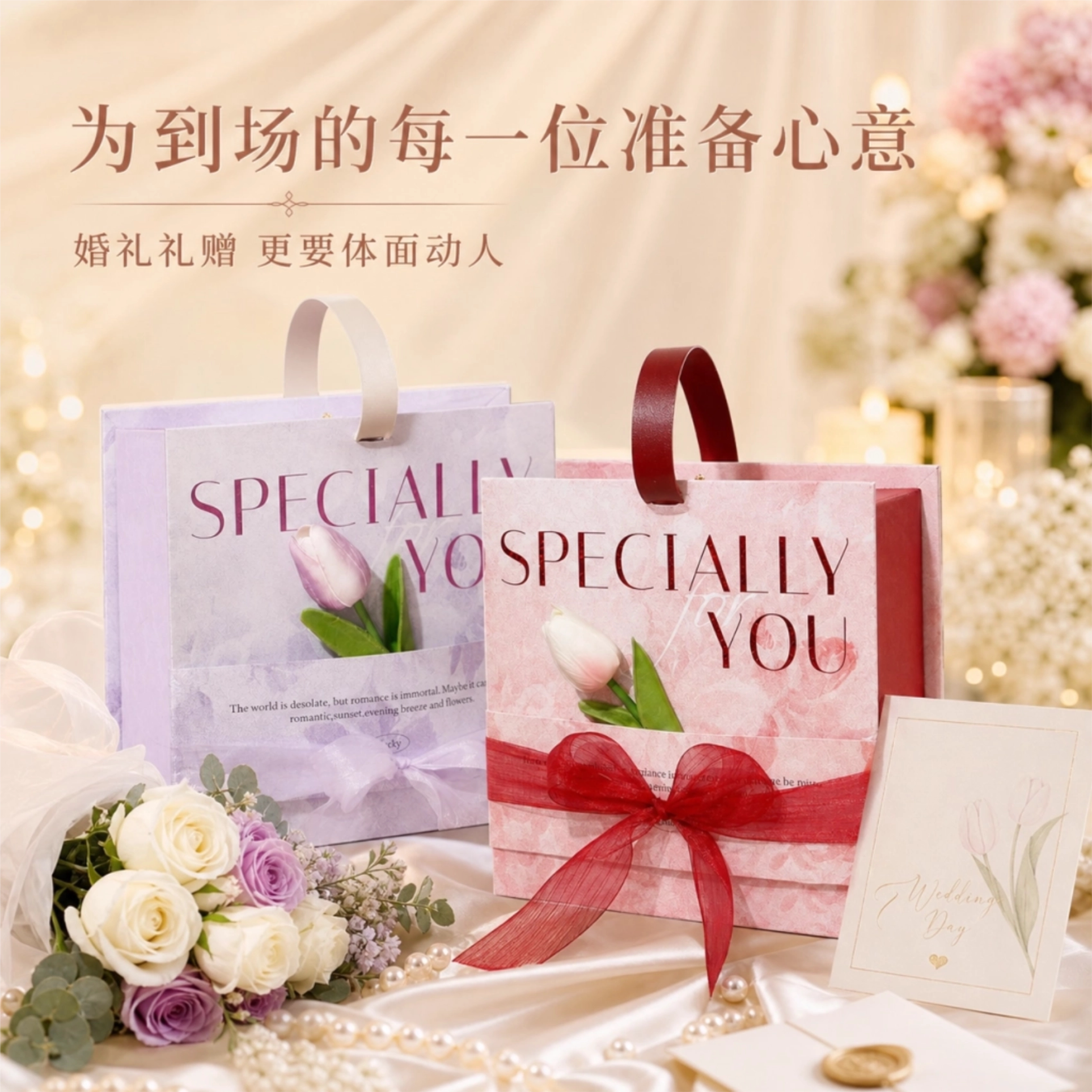 婚礼伴手礼复古花卉手提喜糖盒子图片
