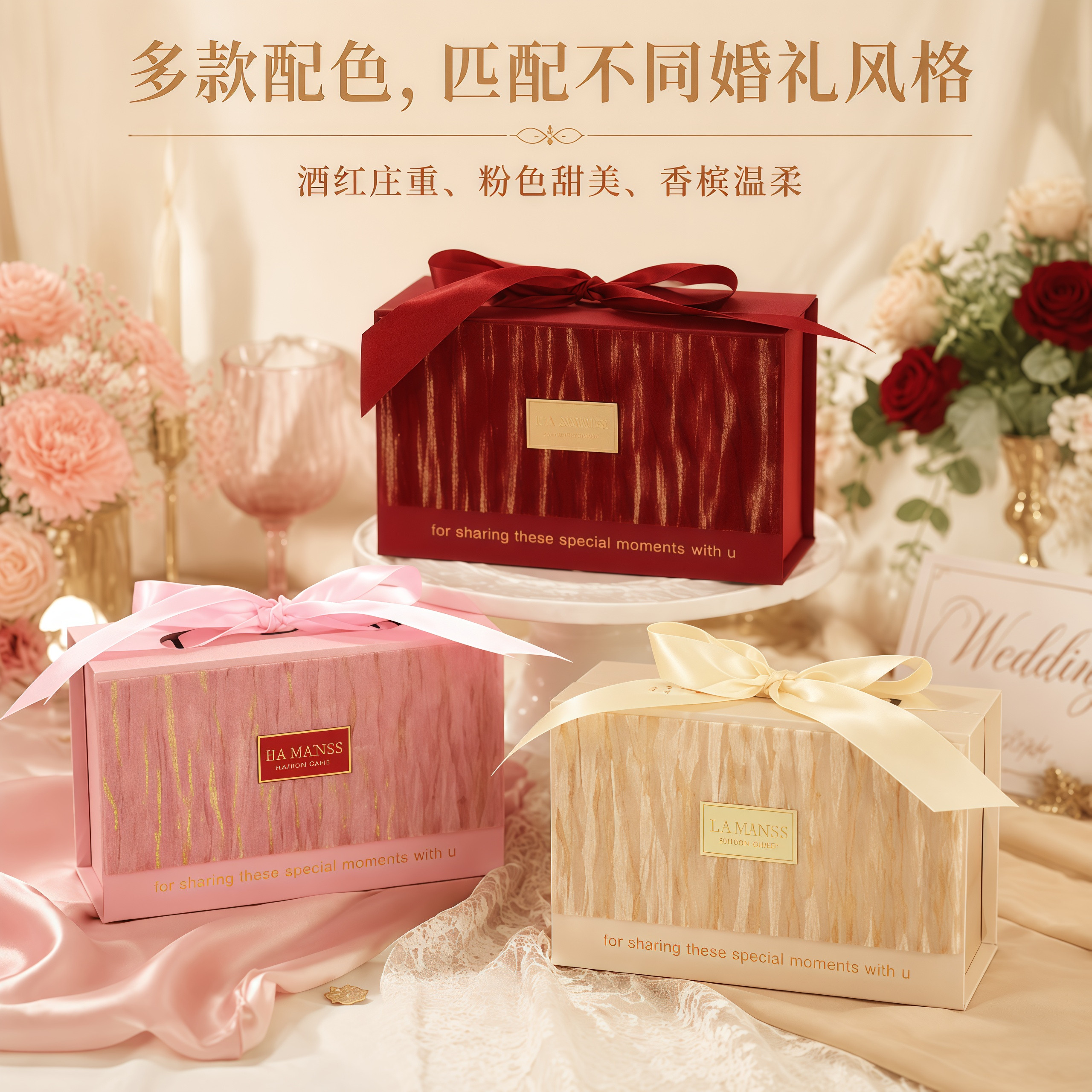 婚礼喜糖盒多款配色丝带蝴蝶结高档糖果包装大容量礼品盒国潮丝绒