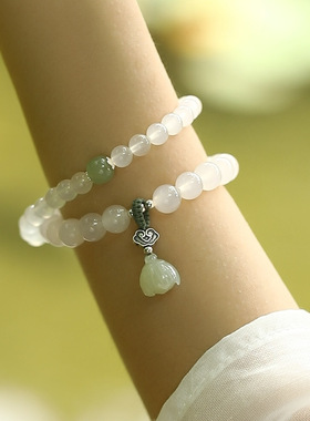 掌柜推荐 设计s925银白玛瑙天然和田玉手串女式手链潮流时尚通勤