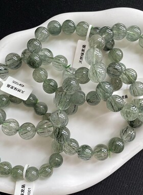 精品绿发晶水晶手串圆珠细发冰透绿发晶散珠DIY手链招财转运手链