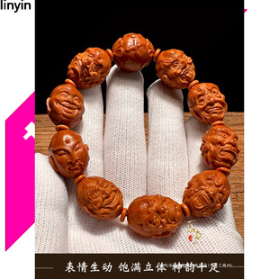 18罗汉橄榄核手串男款双面十八罗汉佛像雕刻男士文玩核雕精雕女款