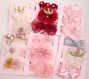 2021红色女宝韩版儿童发饰套装 公主婴儿皇冠蝴蝶结发带饰品礼盒