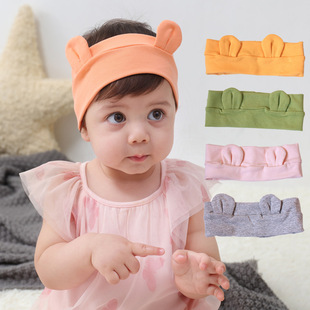 2021新品儿童熊耳朵发带可爱 宝宝棉头饰婴儿头带遮脑门心帽子