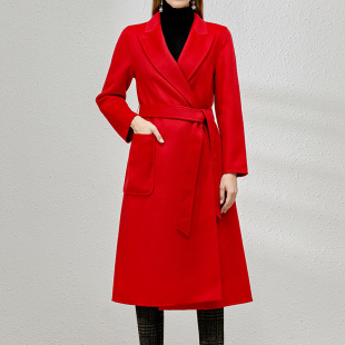腰带修身显瘦2020秋冬新过膝 双面羊绒大衣女 加长款翻领毛呢外套