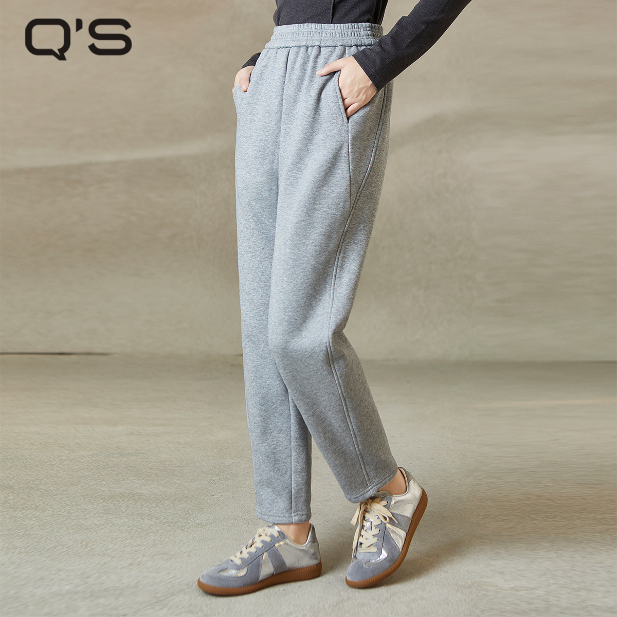 QS秸熙纯色松紧腰卫裤