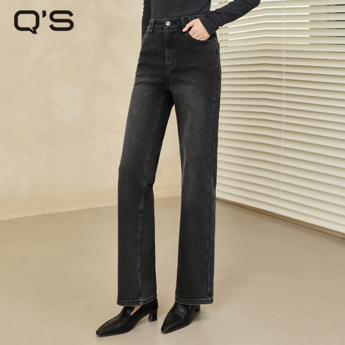 秸熙百搭薄绒九分牛仔裤