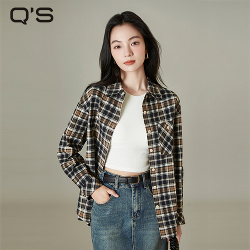QS秸熙休闲撞色格纹衬衫