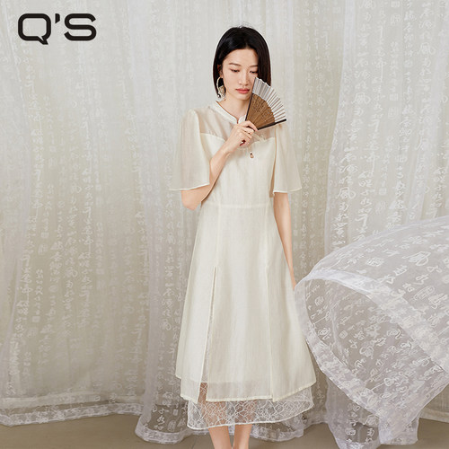 qs秸熙轻国风收腰连衣裙