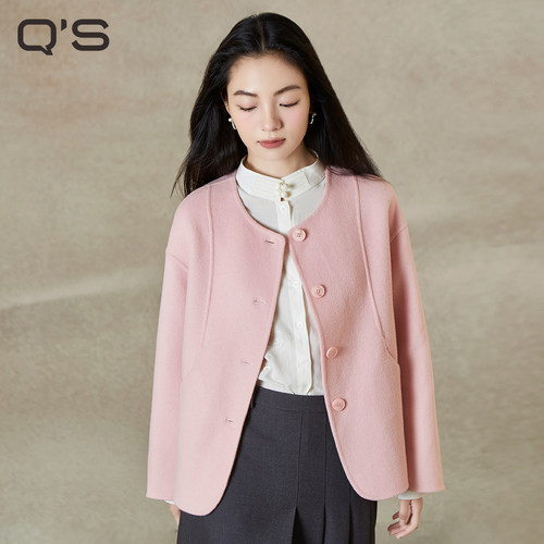 秸熙纯色显瘦双面呢大衣外套