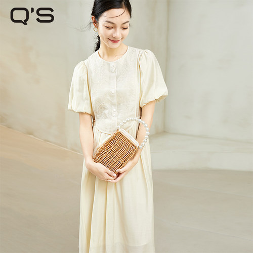 qs秸熙复古灯笼袖连衣裙