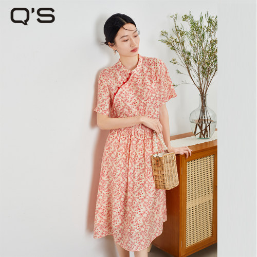 qs秸熙轻国风印花连衣裙