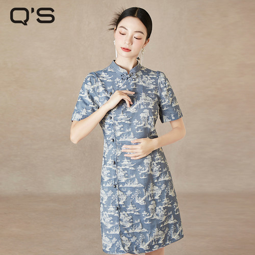 QS秸熙国风牛仔连衣裙