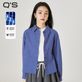 短款 qs秸熙2026春秋简约设计感格纹衬衫 气质休闲宽松时尚 显瘦外套