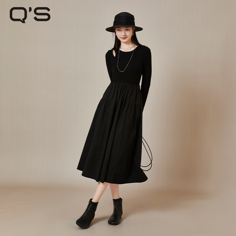 QS秸熙针织拼接连衣裙