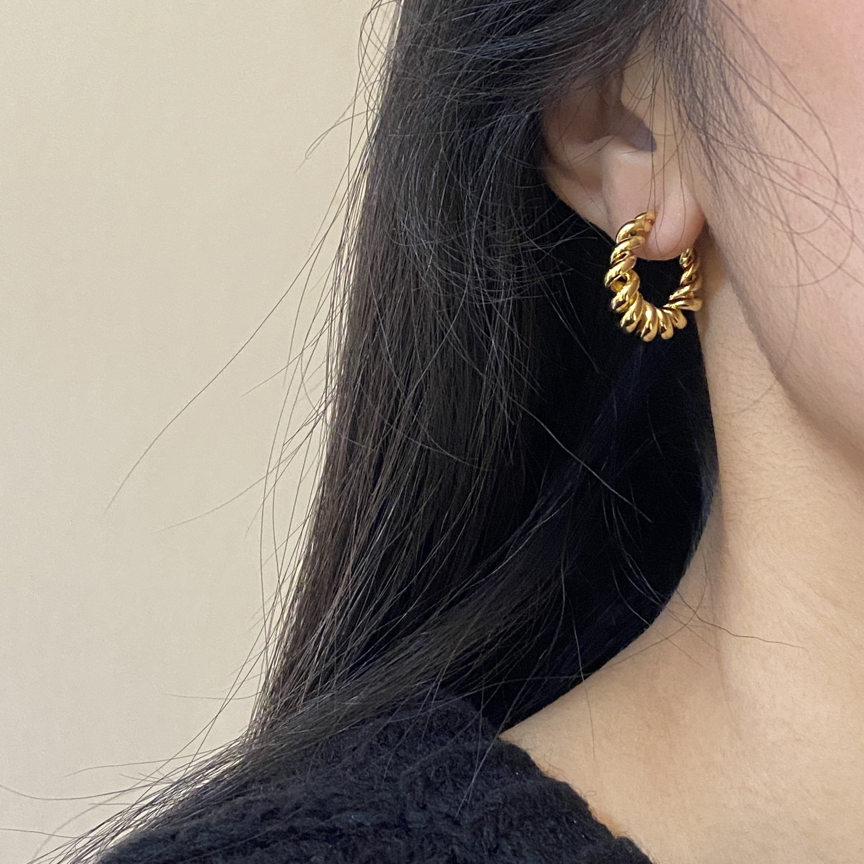 辣椒派新品 立体麻花螺旋缠绕耳钉 925银针 经典螺纹麻花耳圈