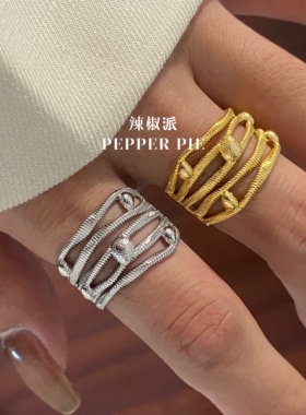 辣椒派秋冬新款 复古弹簧多线条戒指女 水滴小众ins开口戒 时髦