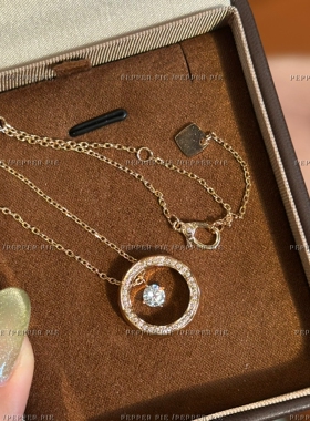 辣椒派 coco crush菱格满钻米金色水冰月长项链女 jennie同款钛钢