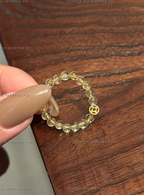 辣椒派新中式招米金发晶铜钱戒指女 纯银小众设计高级感国风招财