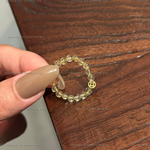 辣椒派新中式招米金发晶铜钱戒指女 纯银小众设计高级感国风招财