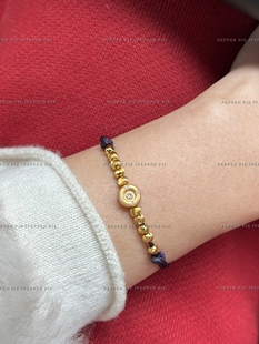 辣椒派！红到发紫有金有钻复古拉丝镶钻圆饼猫眼珠抽拉手绳新年