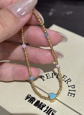 辣椒派定制 tiff蓝粉爱心金色蹦迪珠手链女 钛钢串珠细闪设计手串