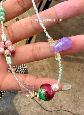 辣椒派/新中式江南绿意 进口捷克琉璃串珠项链女 小众春夏创意