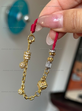 辣椒派 新中式盘缠流星锤魔方黄钻编织红绳 2026小众设计款 开运