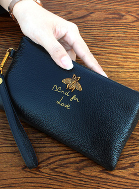 2022新款女包小蜜蜂牛皮手拿包女手包真皮薄款手机包妈妈买菜钱包