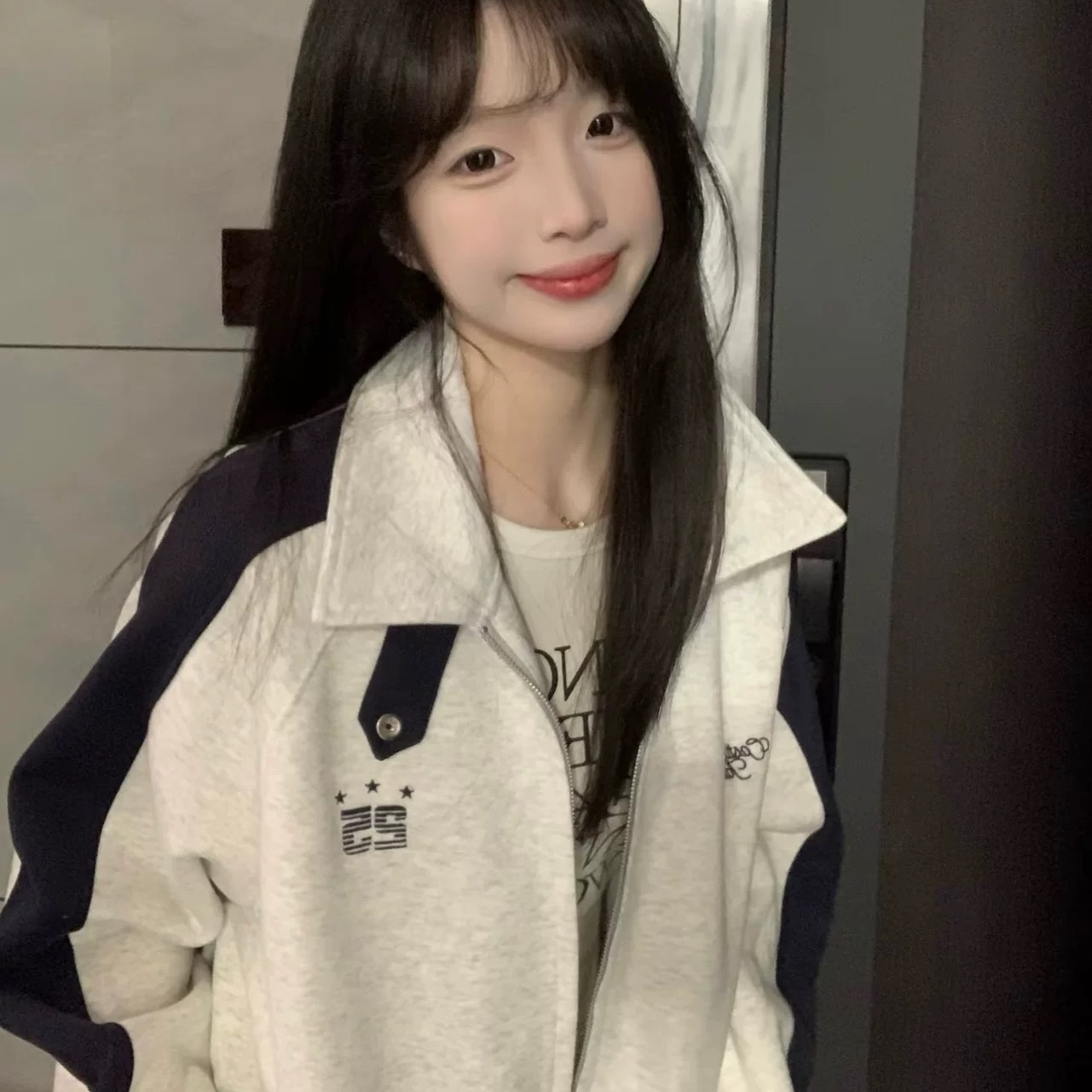 美式松弛感休闲情侣装外套女加绒