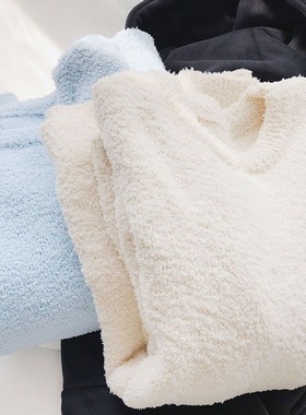 毛绒绒保暖打底衫卫衣女秋冬韩版宽松显瘦半边绒学生加厚休闲上衣