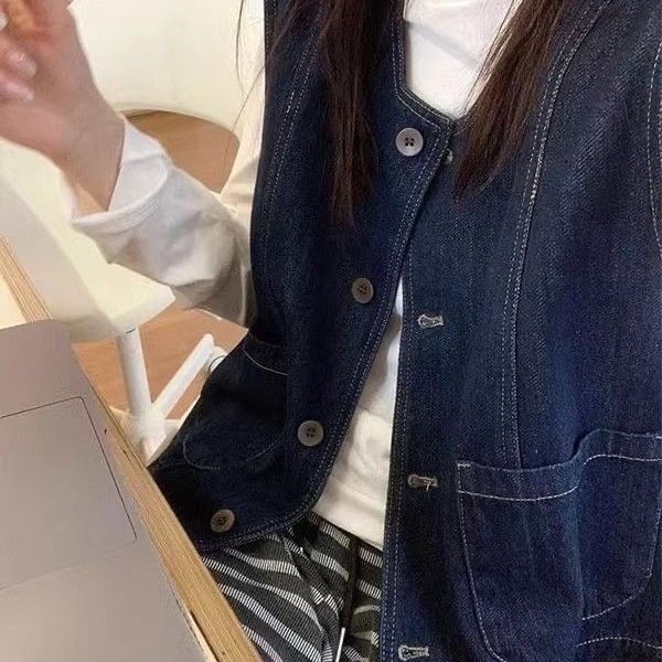日系无袖背心马夹叠穿牛仔外套女