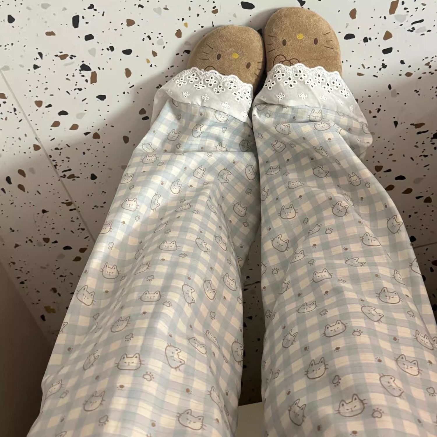 日系可爱小猫格子裤子女薄款花边遛弯裤慵懒风休闲长裤小个子学生,女装/女士精品,休闲裤,淘宝优惠券,粉丝福利购,淘宝优惠卷