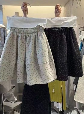 小清新温柔碎花半身裙女秋冬小个子韩系复古a字裙短裙蓬蓬花苞裙
