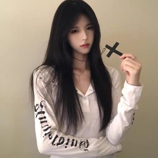 高街朋克长袖 打底衫 美式 连帽t恤女新款 薄纱辣妹上衣 防晒罩衫 修身