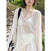 女微透温柔风长袖 天丝轻薄大码 防晒罩衫 t恤女垂感外搭显瘦上衣ins
