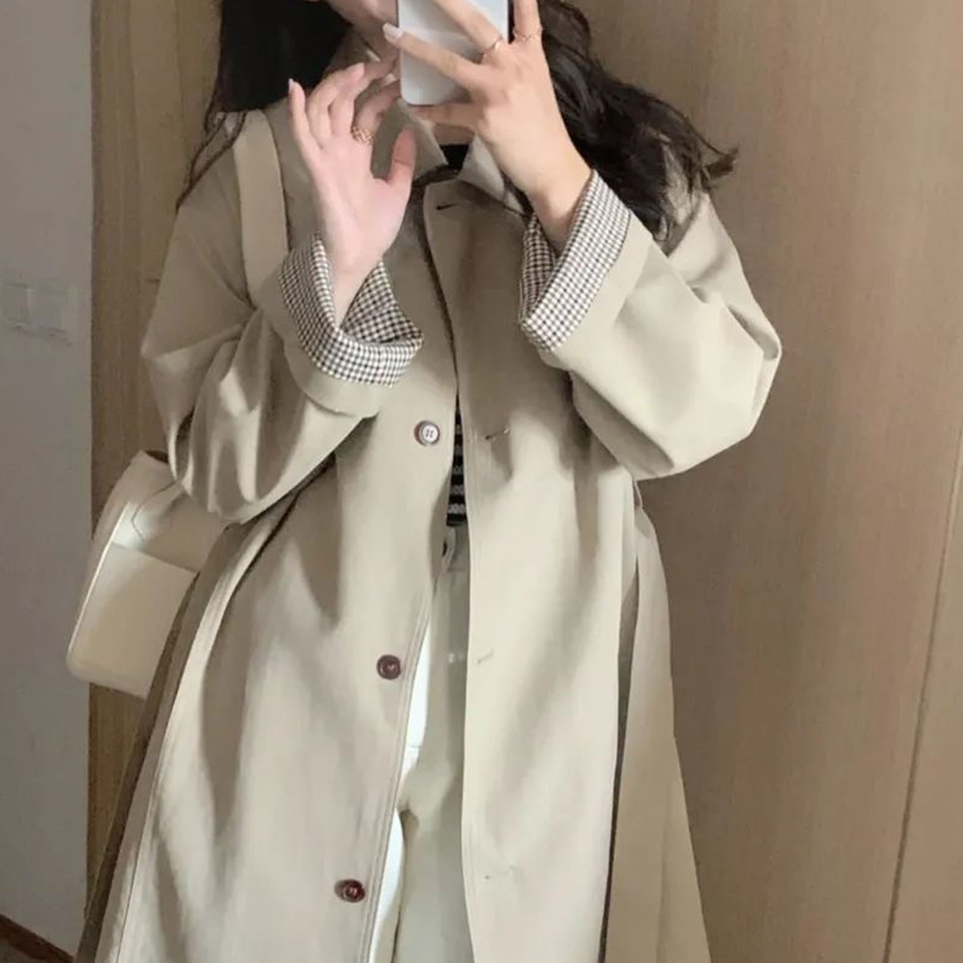 现货早秋风衣外套女卡其色小个子