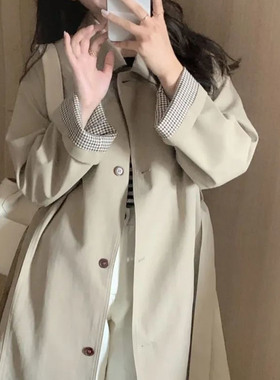 反季清仓！现货早秋风衣外套女卡其色小个子韩版英伦风中长款大码