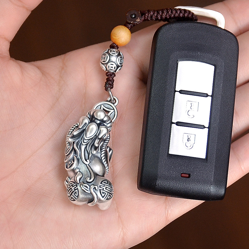 999纯银貔貅钥匙扣3D足银大方霸气手工编织高档汽车包包挂件饰品