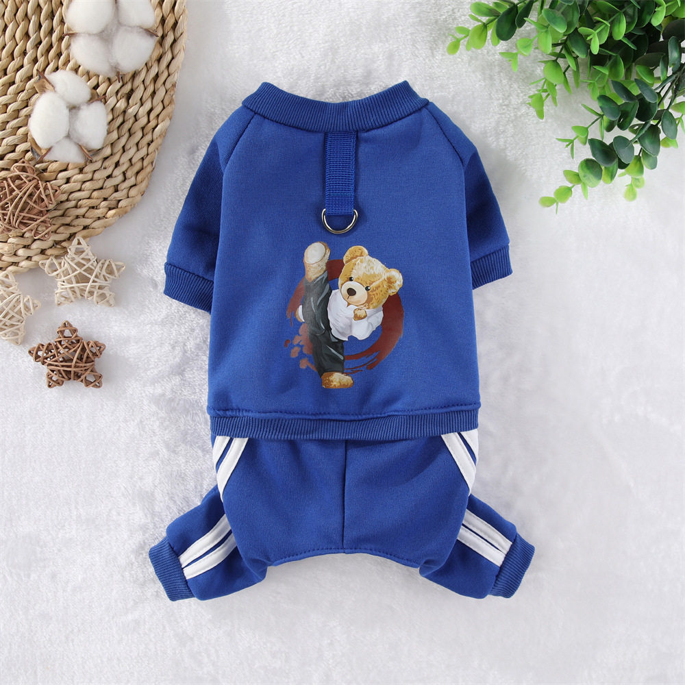 宠物无帽抓绒功夫熊衣服狗狗猫咪秋冬四腿卫衣小型犬泰迪比