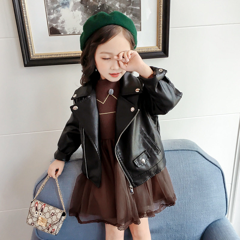 女童皮衣2024新款春秋韩版洋气短款大童中小童男童宝宝皮夹克外套