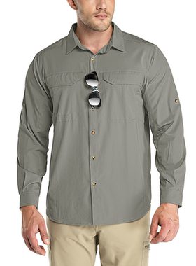 33000ft户外速干衬衣长袖男大码徒步衬衫钓鱼夏季轻透气防晒上衣